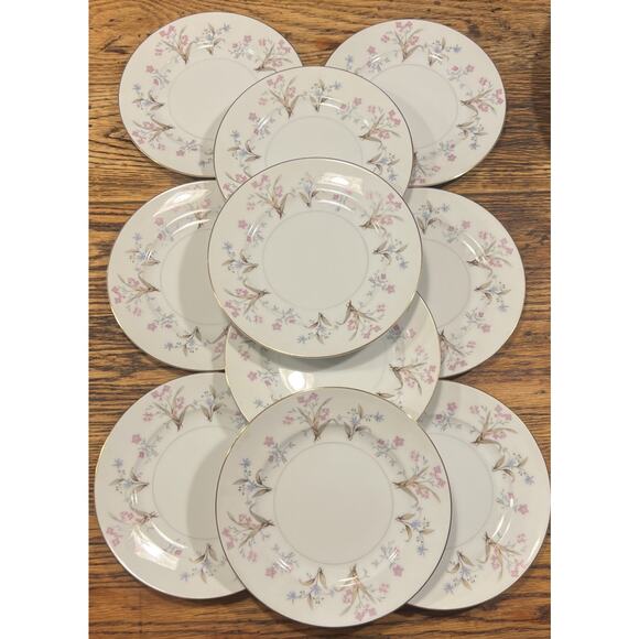 10 Vintage MEITO LUCILLE Salad Plates 1960s Japan Floral PRISTINE EXCELLENT Disc - Picture 2 of 15